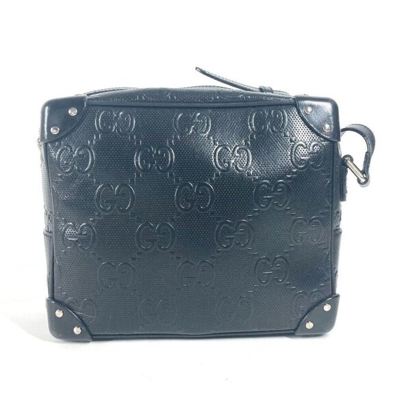 GUCCI Pochette GG embossed logo Crossbody bag Shoulder Bag Leather Black - Picture 1 of 16